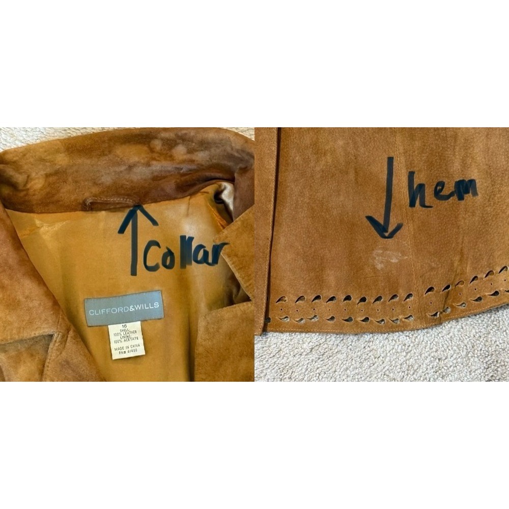 Clifford & Wills Womens 16 Brown Suede Leather Trench Coat Bell Sleeve Boho 90s - Picture 12 of 13